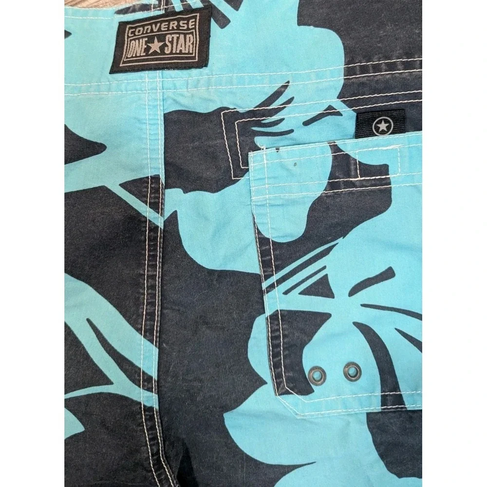 Converse One Star Mens‎ 36 Navy & Teal Board Shorts Trunks Floral Pockets Logo